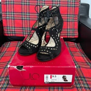 Jennifer Lopez Black Lace-Up Heels